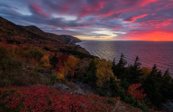 Обои закат, Остров Кейп-Бретон, Залив Святого Лаврентия, Nova Scotia, океан, Canada, Cape Breton Island, Канада, Gulf of Saint Lawrence, Новая Шотландия, побережье