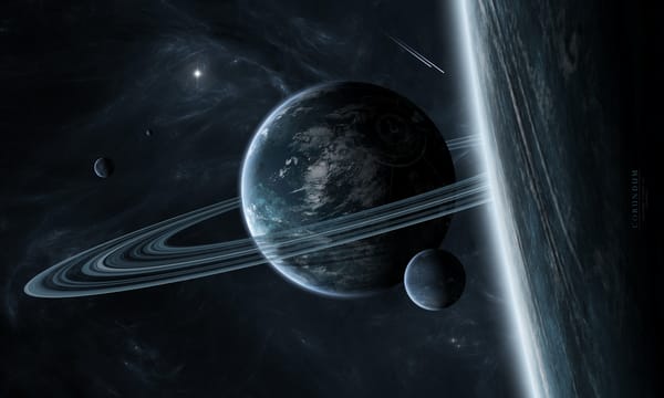 Обои кольца, межзвездный газ, планеты, спутники, звездная система