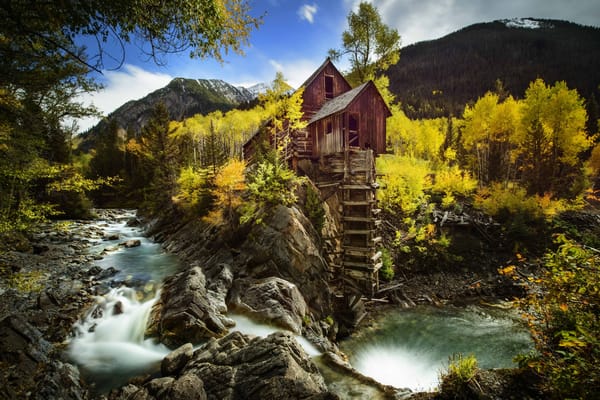 Обои река, Crystal River, Кристал-Милл, Crystal, Река Кристал, Colorado, деревья, Кристал, скала, горы, осень, водяная мельница, Crystal Mill, Колорадо