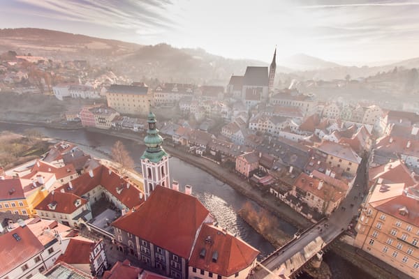 Обои река, Czech-Krumlov, Чехия, Чески-Крумлов, утро