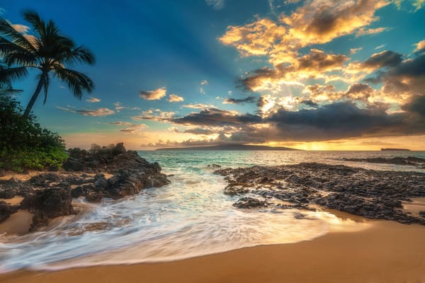 Обои закат, Makena Cove, небо, Matt Anderson, море, лучи, побережье