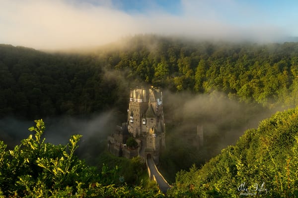 Обои туман, Германия, лесистые холмы, Eltz Castle