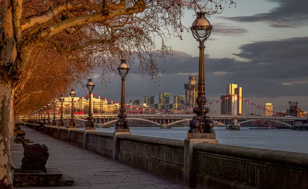 Обои England, Англия, Chelsea Bridge, Мост Челси, Река Темза, река, набережная, London, мост, Лондон, деревья, River Thames, фонари