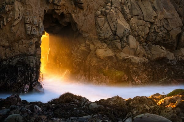 Обои океан, McWay Falls, скала, California, Julia Pfeiffer Burns State Park, Big Sur