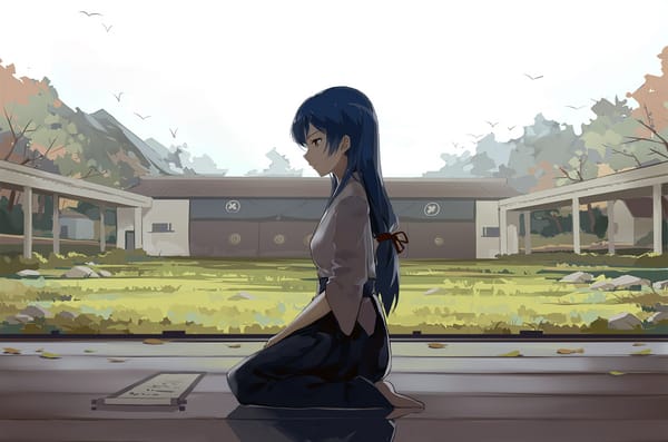 Обои blue hair, barefoot, long hair, artwork, straight hair, Love Live!, feet, kimono, traditional dress, Sonoda Umi, anime, girl, anime girl, kneeling, digital art