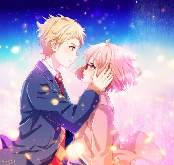 Обои арт, девушка, очки, двое, kuriyama mirai, dorris, kanbara akihito, парень, kyoukai no kanata, аниме