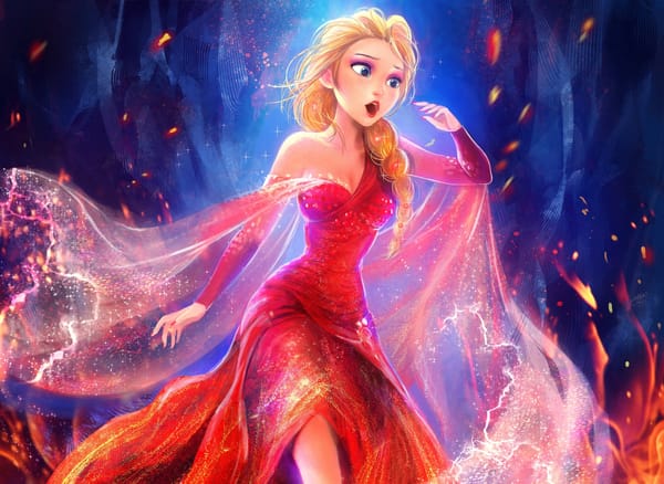 Обои elsa, огонь, disney, платье, Frozen, королева, Snow Queen