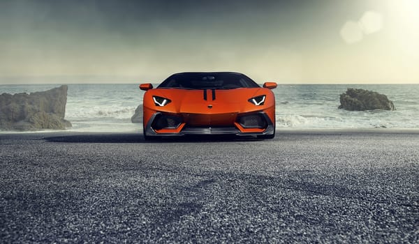 Обои Lamborghini, Aventador-V, Supercar, Sun, Front, Sea, Zaragoza, LP740-4, Vorsteiner, Orange