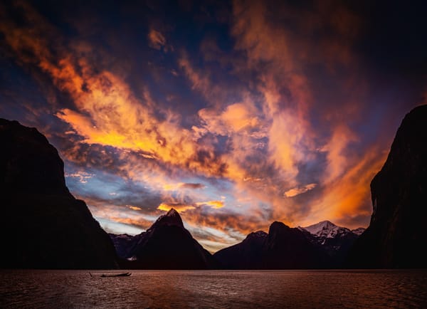 Обои Новая Зеландия, закат, Milford Sound, New Zealand, Sunset