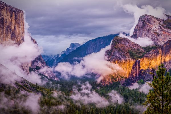 Обои национальный парк, Yosemite national park, лес, облака, природа, горы, Йосе́митский национальный парк, США