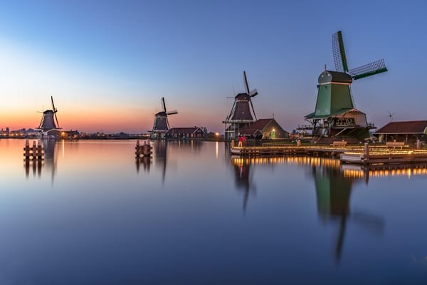 Обои огни, Нидерланды, вечер, Голландия, мельницы, Zaanse Schans