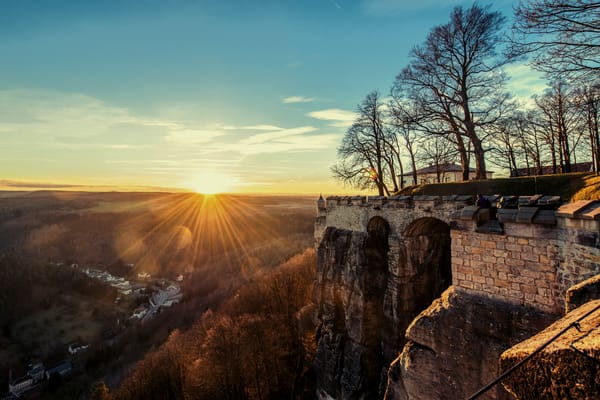 Обои sunset, Кёнигштайн, Königstein Fortress, закат, деревья, Germany, Германия, Königstein, Кёнигштайн крепость, trees