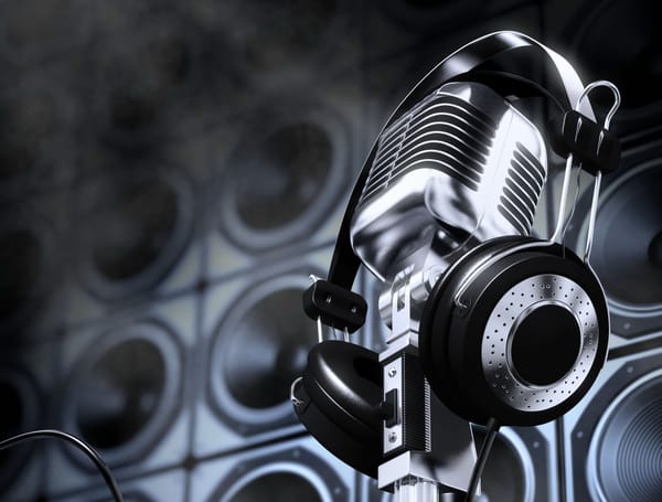 Обои арт, 3d, абстракция, динамики, ретро, headphones, , дымка, microphone