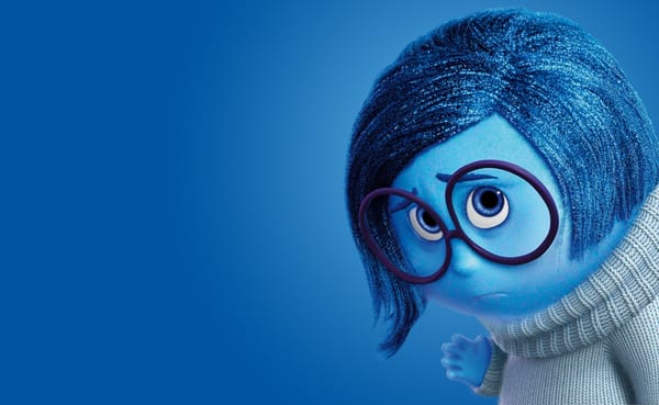 Обои Inside Out, adventure, five emotions, sad, 2015, feelings, glasses, coat, girl, blue, sadness, Pixar Animation Studios, Walt Disney Studios Motion Pictures