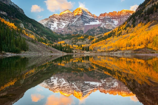 Обои США, штат, отражения, Колорадо, скалистые горы, осень, лес, озеро, Maroon Bells