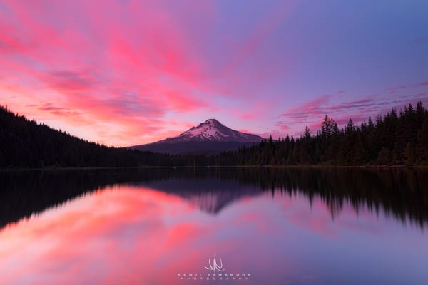 Обои Kenji Yamamura, закат, Oregon, Mount Hood, photographer, водоём, облака