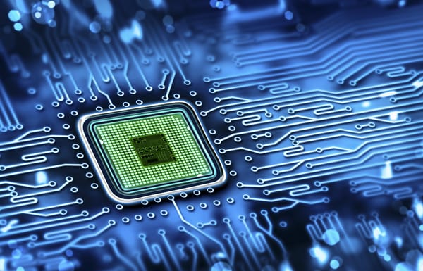 Обои hi-tech, technology, cyberspace, processor, микросхема, дорожки, плата, процессор, синий, microchip, цвет