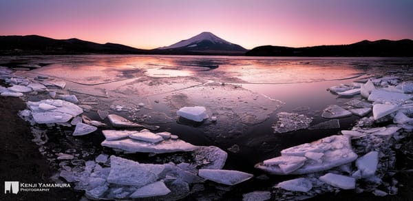 Обои Kenji Yamamura, Lake Yamanaka, лёд, photographer, закат, Japan