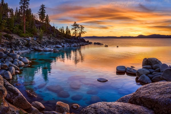 Обои California, камни, озеро, Lake tahoe, закат, Sierrа, Lake, Nevada