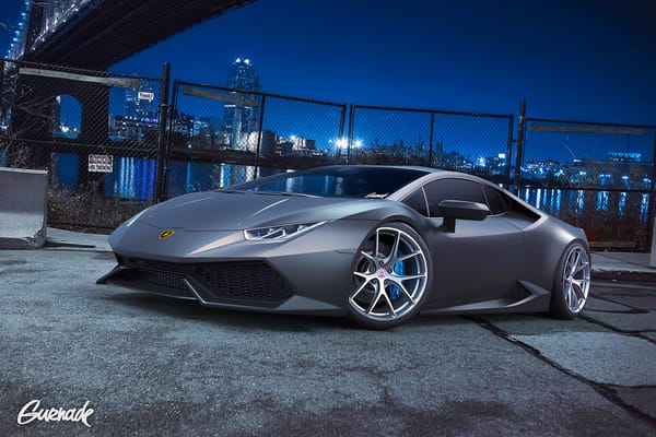 Обои Lamborghini, Huracan, by Gurnade, Grey, Wheels, Front, Nigth, LP640-4, City, Supercar, HRE