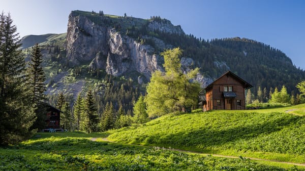 Обои Canton of Valais, кантон Вале, Alps, дом, горы, Швейцария, Альпы, деревья, Switzerland