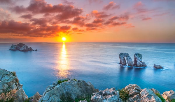 Обои Cantabria, Кантабрия, Бискайский залив, залив, скалы, море, Bay of Biscay, закат, Spain, Испания