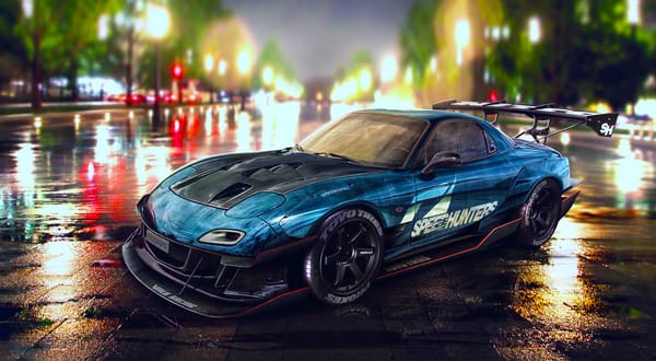 Обои Mazda, Drift, Speedhunters, Nigth, Car, RX-7, YASIDdesign, Blue