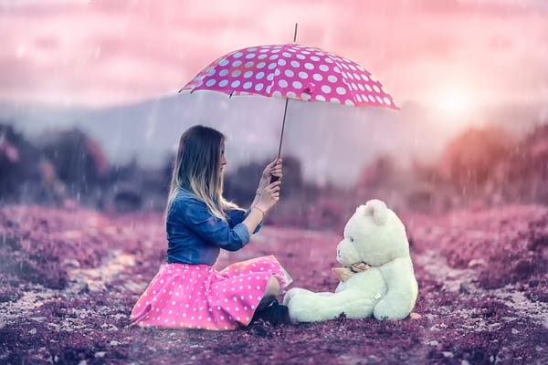 Обои Me and Teddy, Alessandro Di Cicco, девушка, зонт, дождь, мишка