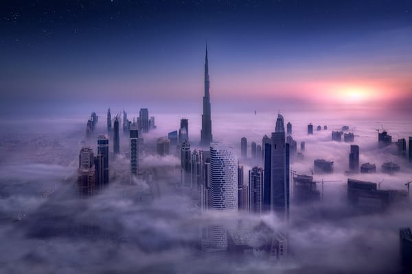 Обои город, закат, облака, вечер, Арабские Эмираты, nature, skyscrapes, небо, Dubai, здания, sunset, многоэтажки, небоскребы, city, высотки, ОАЭ, Дубаи
