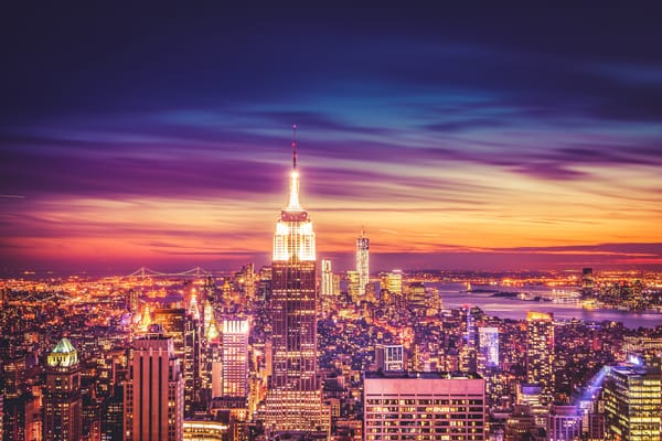 Обои Empire State Building, ночной город, небоскрёбы, Манхэттен, Manhattan, Эмпайр-стейт-билдинг, Нью-Йорк, New York City, здания, панорама
