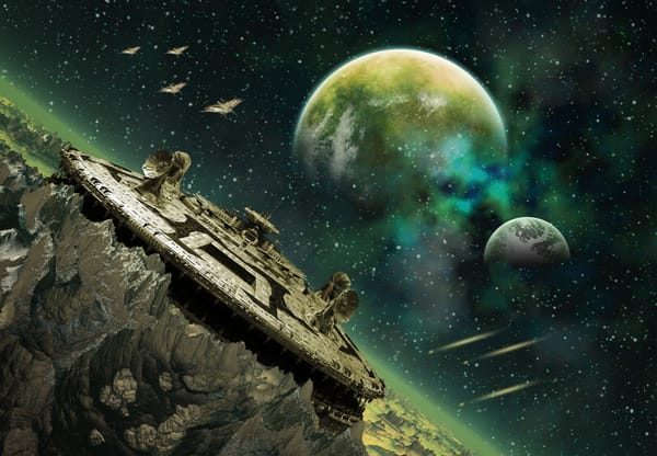 Обои construction, green, spaceship, planet