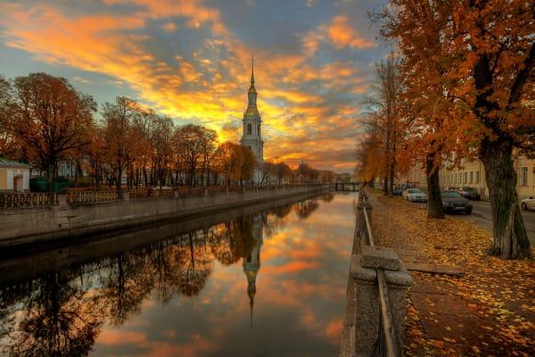 Обои Санкт-Петербург, облака, отражение, осень