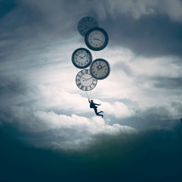 Обои Vincent Bourilhon, полёт, небо, человек, Time Machine, часы
