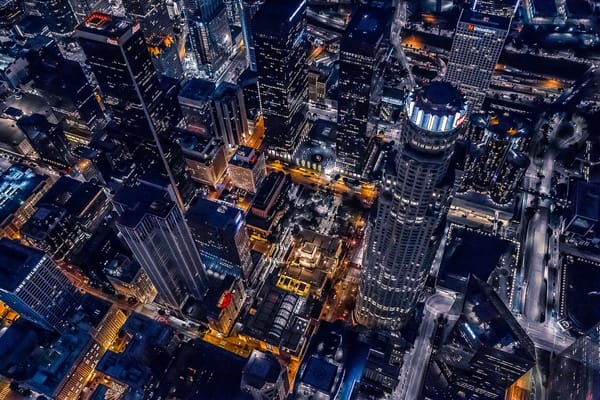 Обои Los Angeles, City, Downtown, California, Achitecture, Helicopter, Buildings, Night, Cool, Cityscape, Urban