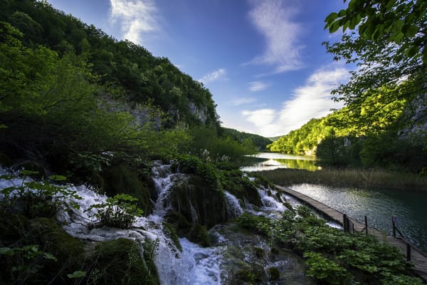 Обои Хорватия, озеро, ручей, Plitvice Lakes National Park