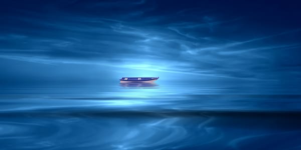 Обои озеро, Josep Sumalla, краски, лодка, стилизация