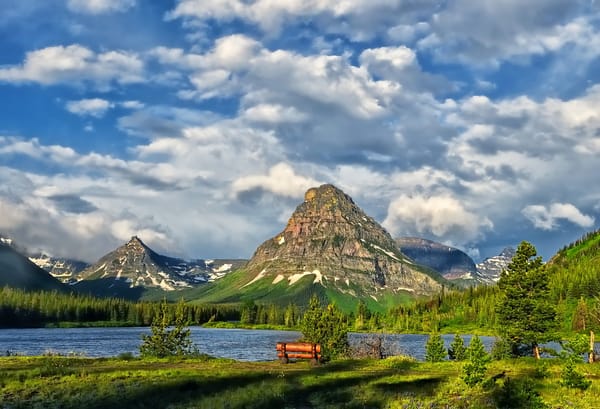 Обои Glacier National Park, горы, облака, озеро