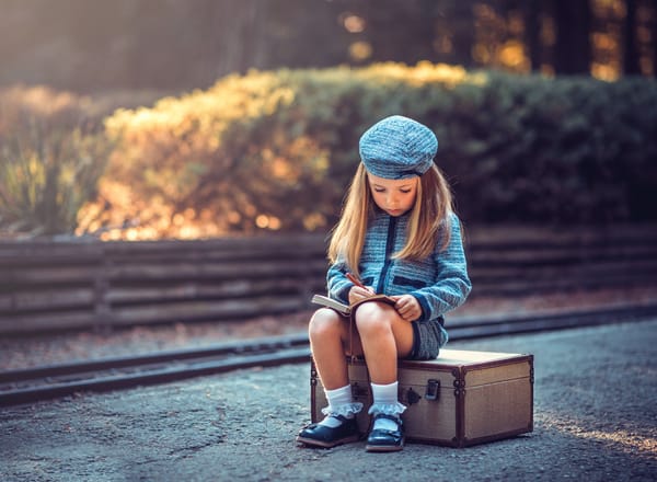 Обои Young Travelers, блокнот, чемодан, девочка