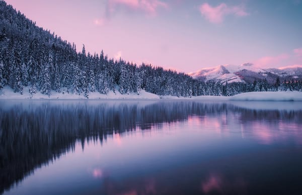 Обои Gold Creek Pond, штат Вашингтон, зима, озеро, горы, лес, пруд, Washington, Hyak, Гиак