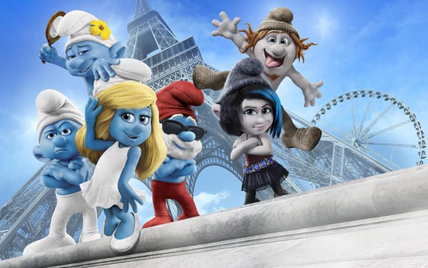 Обои The Smurfs 2, Eiffel tower, Париж, город, Paris, гномы, Смурфики 2, Эйфелева башня