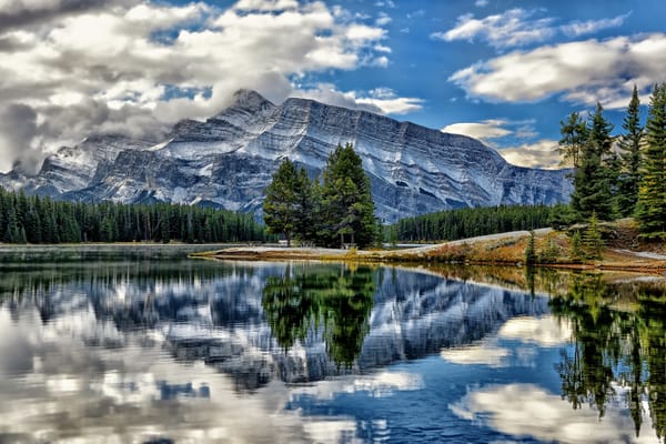 Обои vermillion lakes, alberta, canada, mount rundle, banff national park, озёра вермилион