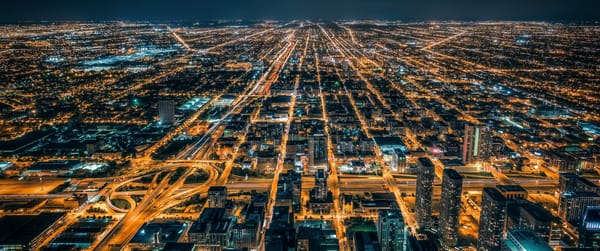 Обои Вид на ночной Чикаго с высоты, Иллинойс, США