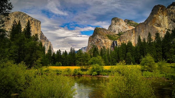 Обои Вода, США, национальный парк Йосемити, лес и горы