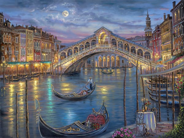 Обои венеция, живопись, ночь, last night on the grand canal, луна, robert finale