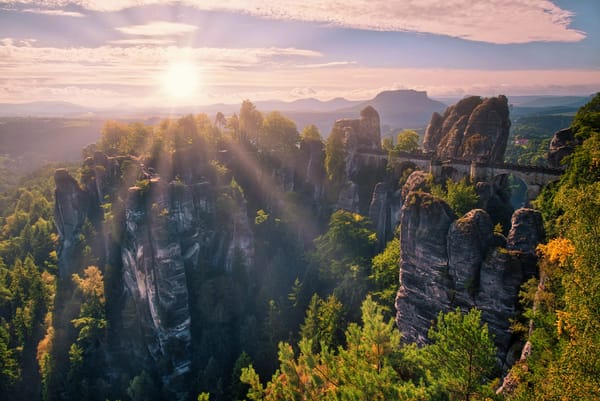 Обои восход солнца, Daniel Herr, скалы, стена, вершины