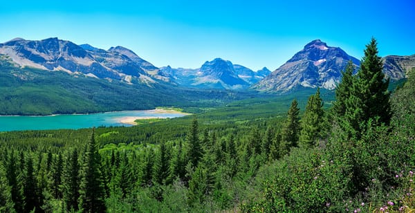 Обои Горы, Пейзаж, Saint Mary Lake, National Park, Ель, Леса, Озеро, Glacier