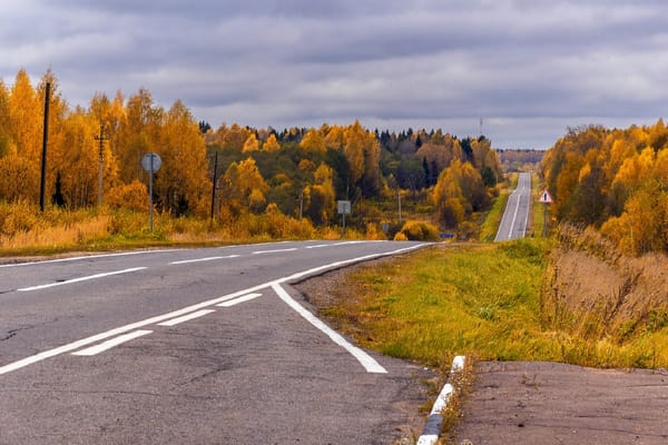 Обои осень, деревья, золото листвы, дорога, небо, Дмитриев Алексей