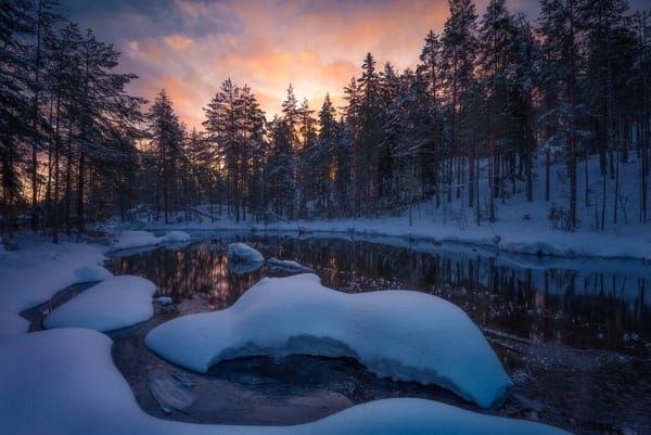 Обои небо, озеро Ringerike, Норвегия, фотограф Ole Henrik Skjelstad, снег, деревья