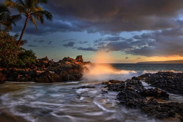 Обои palm trees, Maui, the ocean, Maui, Makena Cove, Hawaii, coast, Pacific Ocean, The Pacific ocean, sunset, Hawaii