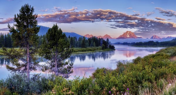Обои Горы, National Park, Небо, Grand Teton, Река, Природа, Облака, Лес, Ель